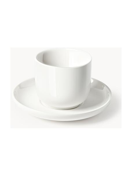 Tazze caffè in porcellana con piattino Nessa 4 pz, Porcellana a pasta dura di alta qualità, Bianco latte lucido, Ø 7 x Alt. 6 cm, 90 ml
