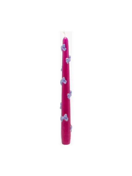 Handgefertigte Stabkerzen Bows mit 3D-Schleifen, 2 Stück, Paraffin, Pink, Lavendel, H 25 cm
