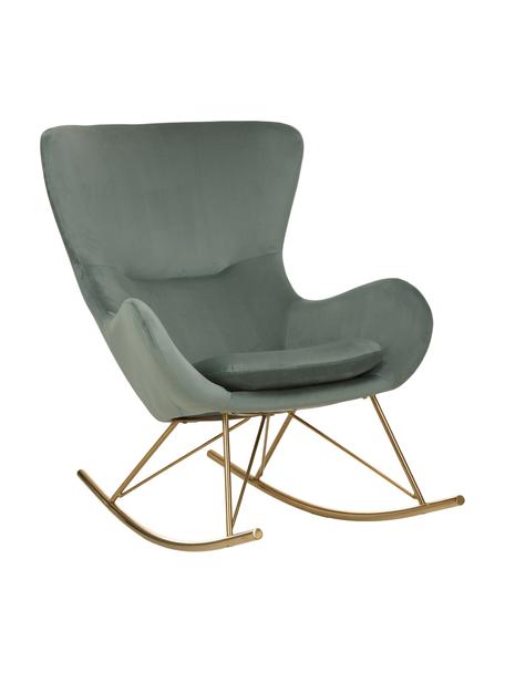 Fluwelen schommelstoel Wing in saliegroen met metalen poten, Bekleding: fluweel (polyester), Frame: gegalvaniseerd metaal, Fluweel saliekleurig, goudkleurig, B 76 x D 108 cm