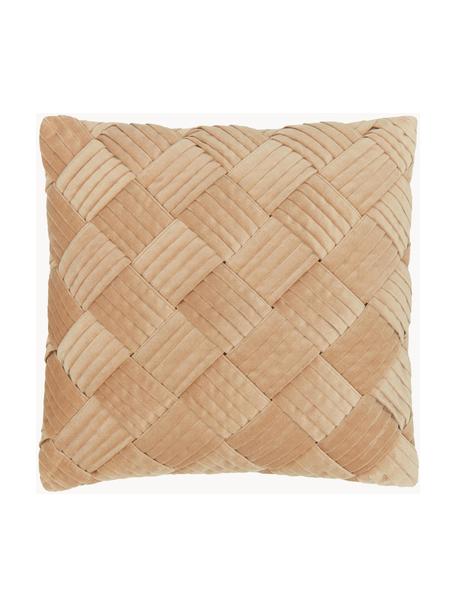 Copricuscino in velluto con motivo strutturato Sina, Velluto (100% cotone), Ocra, Larg. 45 x Lung. 45 cm