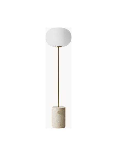 Lampa podłogowa z funkcją przyciemniania z podstawą z trawertynu JWDA, Stelaż: metal powlekany, Beżowy, o wyglądzie traweryntu, odcienie złotego, W 150 cm