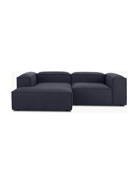 Canapé d'angle modulable Lennon, Tissu bleu foncé, larg. 238 x prof. 180 cm, méridienne à gauche