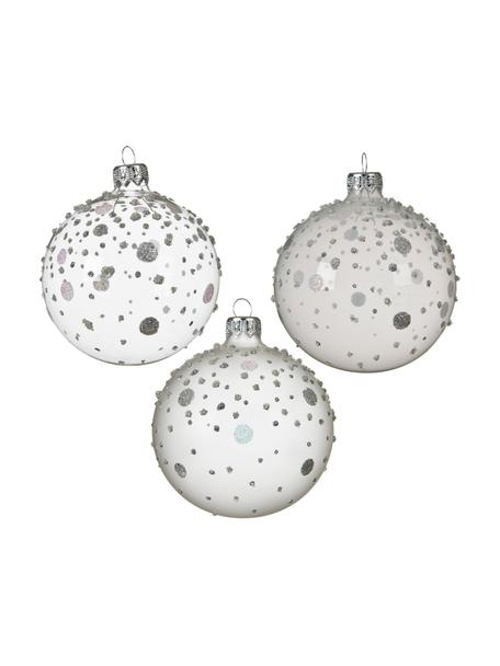 Mondgeblazen kerstballenset Dotty Ø 8 cm, 6-delig, Glas, Wit, zilverkleurig, Ø 8 cm
