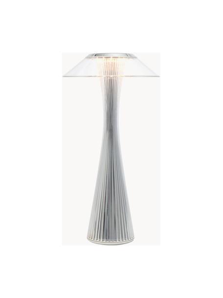 Kleine mobile Außentischlampe Space, Kunststoff, Silberfarben, Ø 15 x H 30 cm