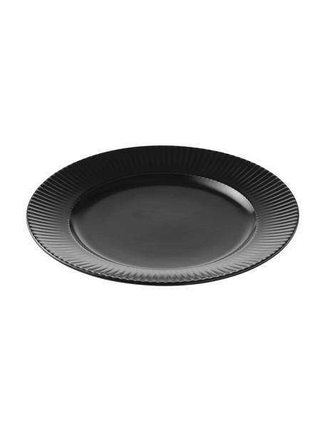 Schwarze Frühstücksteller Groove mit Rillenstruktur, 4 Stück, Steingut, Schwarz, Ø 21 x H 1 cm