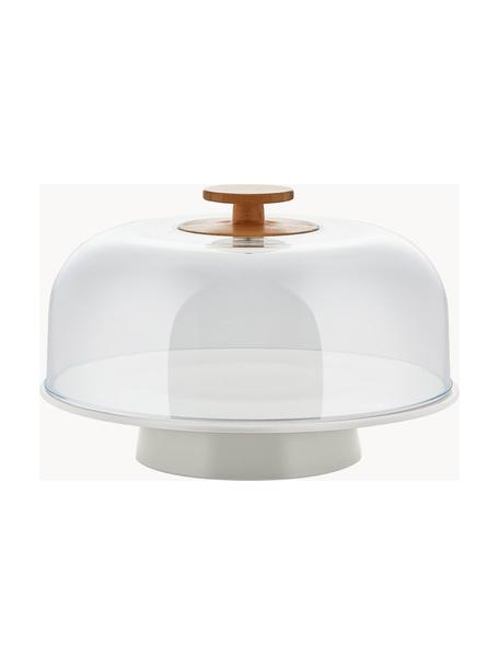 Fuente campana de porcelana Mattina, Asa: madera de bambú, Greige, blanco, transparente, Ø 32 x Al 22 cm