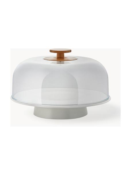 Fuente campana de porcelana Mattina, Asa: madera de bambú, Greige, blanco, transparente, Ø 32 x Al 22 cm