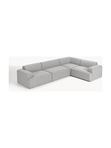 Großes Ecksofa Melva (4-Sitzer), Bezug: 100 % Polyester Der strap, Gestell: Massives Kiefern- und Fic, Füße: Kunststoff Dieses Produkt, Webstoff Hellgrau, B 339 x T 220 cm, Eckteil rechts