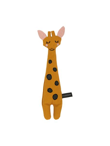 Peluche en coton bio Giraffe, Jaune, noir, rose, larg. 8 x haut. 30 cm