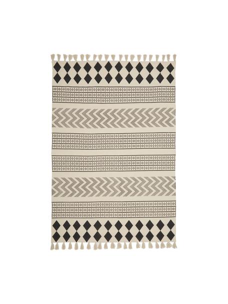 Ručně tkaný bavlněný koberec v etno stylu Edna, 100 % bavlna, Krémová, černá, Š 60 cm, D 90 cm (velikost XXS)