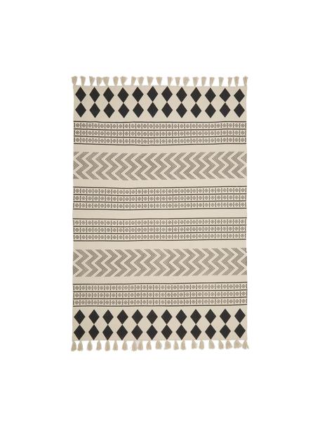 Tappeto etnico in cotone Edna, 100% cotone, Beige, nero, Larg. 60 x Lung. 90 cm (taglia XXS)