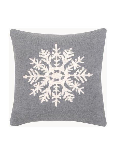 Povlak na polštář s motivem sněhové vločky Snowflake, Bavlna, Šedá, krémově bílá, Š 40 cm, D 40 cm