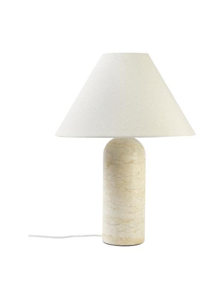 Lampada da tavolo grande con base in marmo effetto travertino Gia, Paralume: 80% cotone, 20% lino, Base della lampada: marmo, Beige, effetto travertino, Ø 46 x Alt. 60 cm