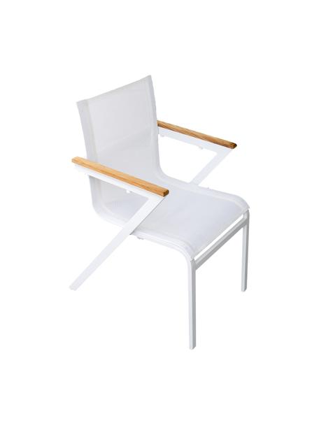 Krzesło ogrodowe z podłokietnikami Mexico, 2 szt., Stelaż: aluminium lakierowane, Biały, drewno tekowe, S 57 x G 63 cm