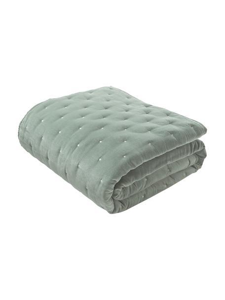 Copriletto trapuntato in velluto Cheryl, Retro: cotone, Verde salvia, Larg. 160 x Lung. 220 cm (per letti da 120 x 200 cm)