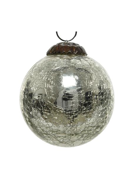 Kerstballen Craquele, Zilverkleurig, Ø 8 x H 8 cm, 3 stuks