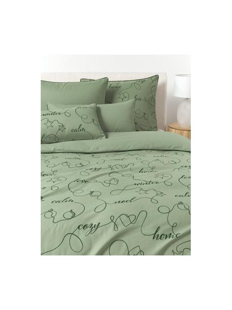 Housse de couette hivernale en flanelle avec passepoil Isabelle, Vert sauge, larg. 240 x long. 220 cm