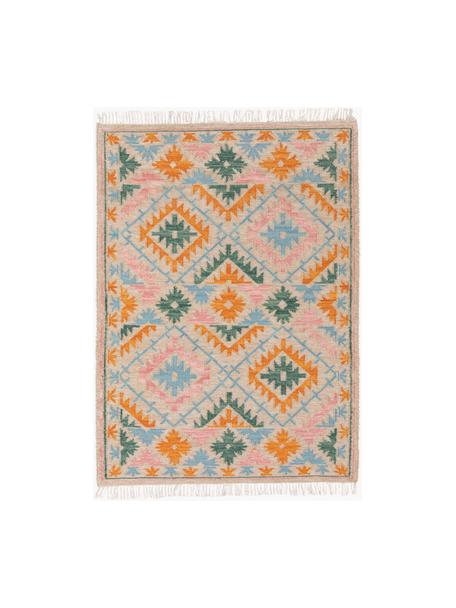 Tappeto kilim tessuto a mano con finitura a frange Zohra, 90% lana, 10% cotone

Nel caso dei tappeti di lana, le fibre possono staccarsi nelle prime settimane di utilizzo, questo si riduce con l'uso quotidiano e la formazione di lanugine diminuisce, Multicolore, Larg. 70 x Lung. 140 cm (taglia XS)