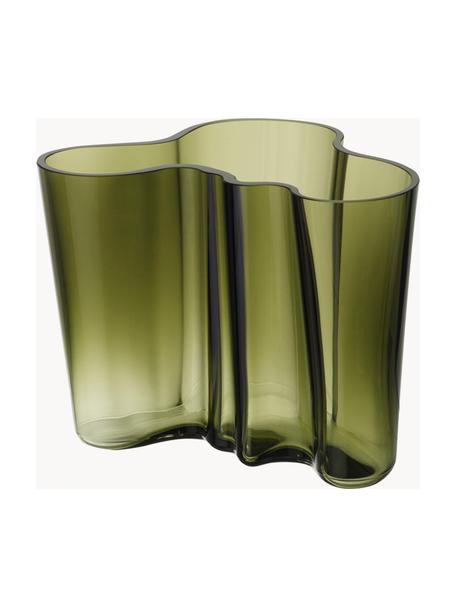 Mundgeblasene Vase Alvaro Aalto, H 16 cm, Glas, mundgeblasen, Grün, transparent, B 21 x H 16 cm