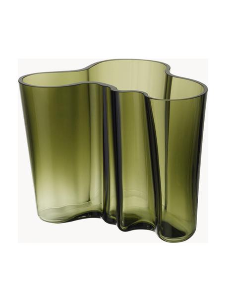 Ručně foukaná váza Alvaro Aalto, V 16 cm, Foukané sklo, Zelená, transparentní, Š 21 cm, V 16 cm