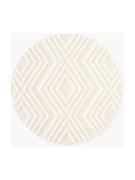 Okrúhly bavlnený koberec s reliéfnou štruktúrou Ziggy, 100 %  bavlna, Krémovobiela, Ø 120 cm (veľkosť S)