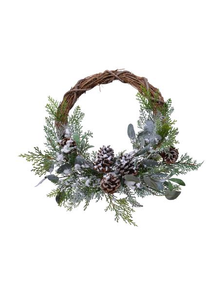 Vianočný veniec Lavinia, Plast, šišky, eukalyptus, Zelená, hnedá, biela, Ø 40 x V 15 cm