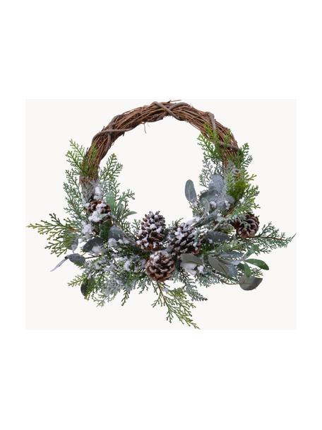 Vánoční věnec Lavinia, Ø 40 cm, Umělá hmota, šišky, eukalyptus, Zelená, hnědá, bílá, Ø 40 cm, V 15 cm