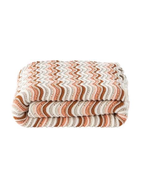 Coperta in cotone a maglia Emilio, 100% cotone, Beige, terracotta, salmone, Larg. 130 x Lung. 170 cm