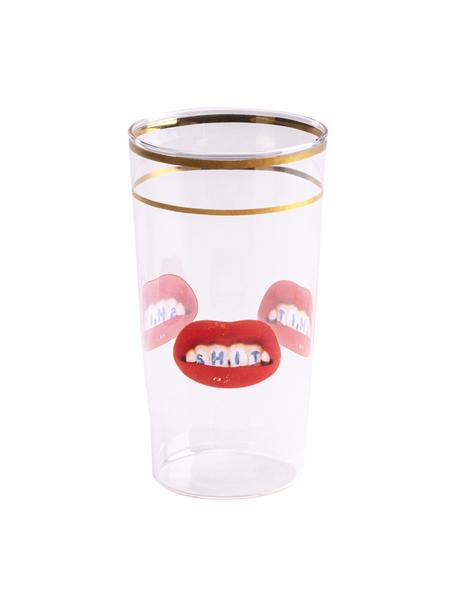 Designová sklenice Lips, Červené rty s nápisem, Ø 7 cm, V 13 cm, 375 ml