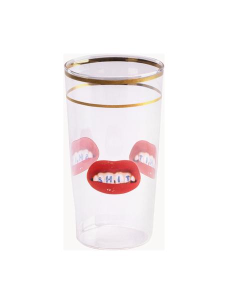 Design waterglas Lips, Decoratie: goudkleurig, Rote Lippen met opschrift, Ø 7 x H 13 cm, 375 ml