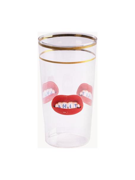 Designová sklenice Lips, Červené rty s nápisem, Ø 7 cm, V 13 cm, 375 ml