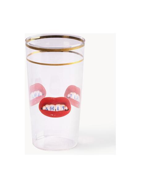 Bicchiere di design Lips, Labbra rosse con iscrizione, Ø 7 x Alt. 13 cm, 375 ml