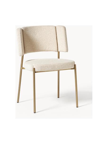 Bouclé gestoffeerde stoelen Samantha, 2 stuks, Bekleding: bouclé (100% polyester) M, Poten: gecoat metaal Dit product, Bouclé gebroken wit, goudkleurig, B 55 x D 55 cm