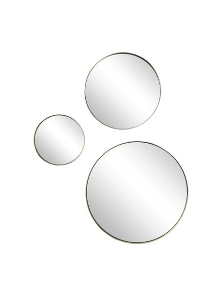 Set de espejos de pared redondos Lacie, 3 uds., Parte trasera: tablero de fibras de dens, Espejo: cristal, Dorado, Set de diferentes tamaños