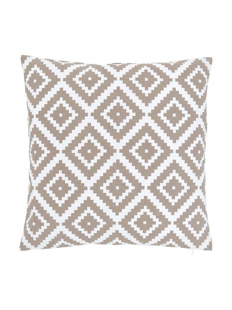 Federa arredo con motivo grafico Miami, 100% cotone, Taupe, bianco, Larg. 45 x Lung. 45 cm