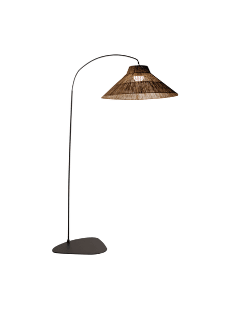 Handgemaakte dimbare LED tuinlamp Niza, Lampenkap: natuurlijke vezel, Lampvoet: gecoat metaal, Bruin, zwart, Ø 80 x H 230 cm