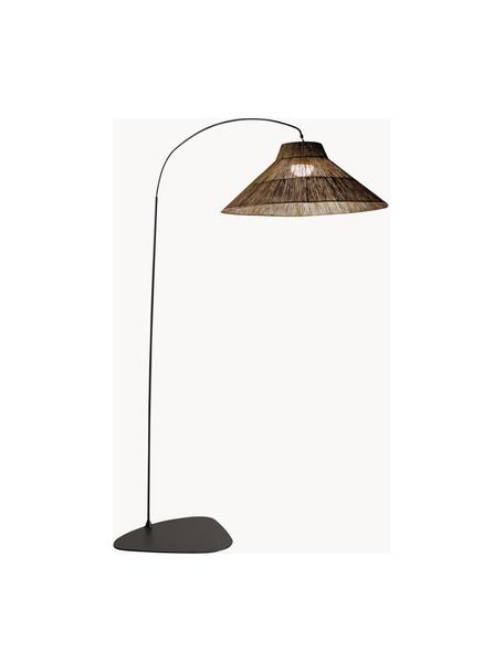 Handgemaakte dimbare LED vloerlamp Niza met afstandsbediening, Lampenkap: natuurlijke vezel, Lampvoet: gecoat metaal, Bruin, zwart, Ø 80 x H 230 cm