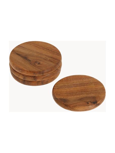 Podložky z akáciového dreva Yanila, 4 ks, Morené akáciové drevo, Tmavé drevo, Ø 10 x V 1 cm