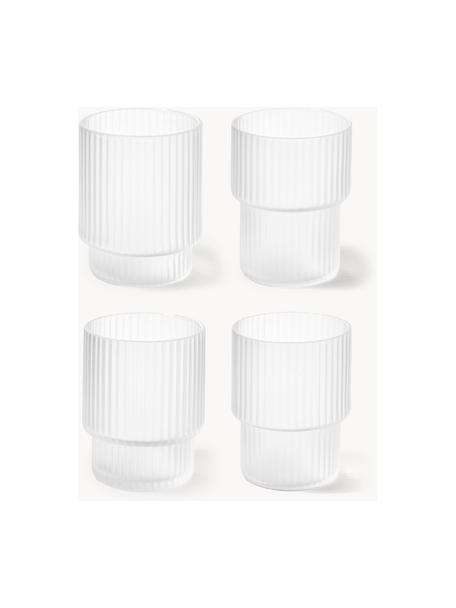 Vasos de agua soplados con relieves Ripple, 4 uds., Vidrio soplado artesanalmente, Semitransparente mate, Ø 5 x Al 6 cm, 60 ml