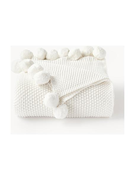 Strickdecke Molly mit Pompoms, 100% Baumwolle, Off White, B 130 x L 170 cm