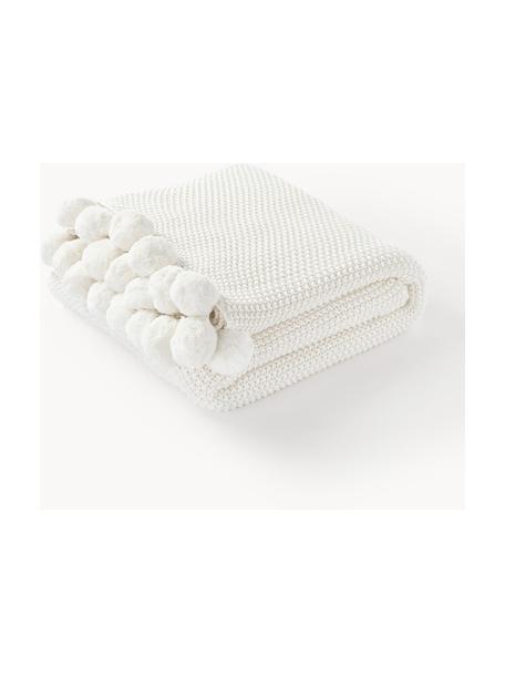 Pletená deka s brmbolcami Molly, 100 % bavlna, Lomená biela, Š 130 x D 170 cm