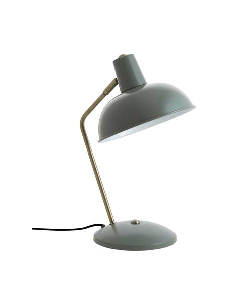Retro bureaulamp Hood in saliegroen, Lampenkap: gelakt metaal, Lampvoet: gelakt metaal, Lamp: groen, messingkleurig Lampenkap binnenzijde: wit, 20 x 38 cm