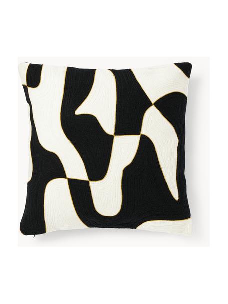 Housse de coussin 50x50 avec motif abstrait Kobe, Blanc cassé, noir, jaune moutarde, larg. 50 x long. 50