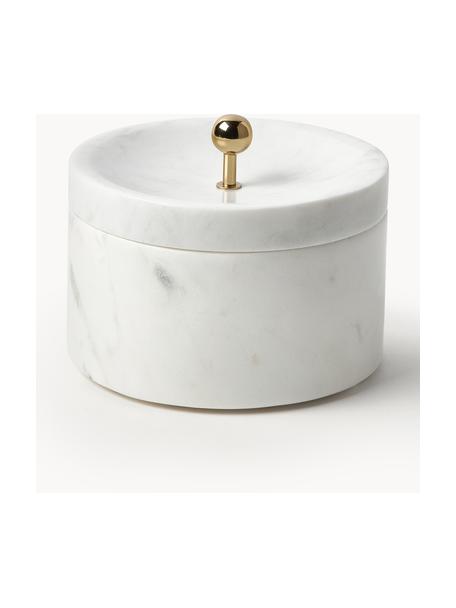 Marmor-Schmuckkästchen Selina mit Deckel, Marmor,Metall, Weiss, marmoriert, Gold, Ø 15 x H 11 cm