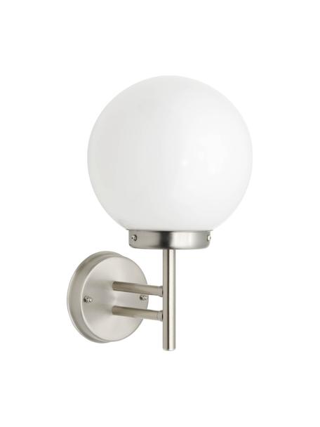Aplique de exterior de vidrio opalino Aalborg, Pantalla: vidrio opalino, Fijación: acero inoxidable, Blanco opalino, plateado, An 22 x Al 32 cm