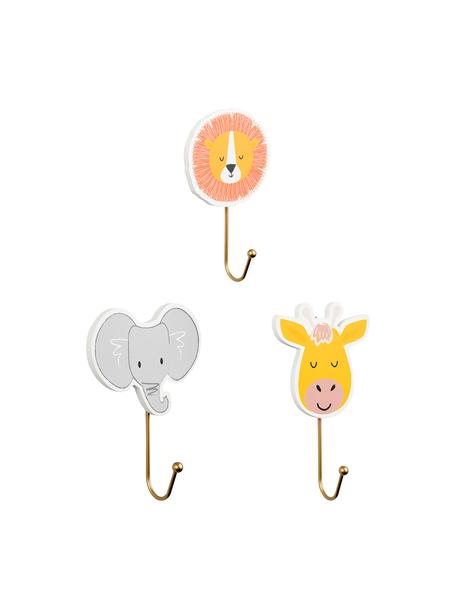 Wandhaken-Set Animal aus Holz, 3-tlg., Haken: Metall, beschichtet, Bunt, Goldfarben, B 12 x H 20 cm