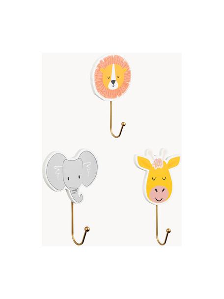 Wandhaken-Set Animal aus Holz, 3er-Set, Haken: Metall, beschichtet, Bunt, Goldfarben, B 12 x H 20 cm