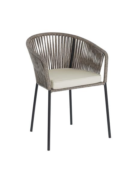 Krzesło ogrodowe Yanet, Stelaż: metal ocynkowany i lakier, Tapicerka: poliester, Beżowa tkanina, szary, S 56 x G 51 cm