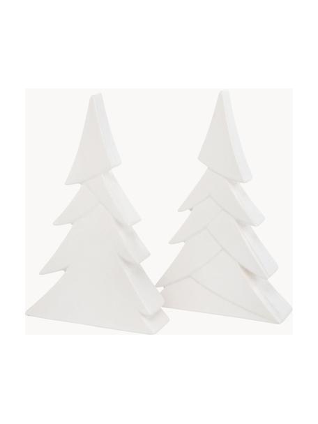 Handgefertigte Deko-Weihnachtsbäume Jade, 2er-Set, Steingut, Weiß, 12 x H 19 cm