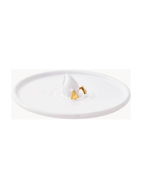 Ručně vyrobený servírovací talíř z keramiky Diving Duck, Keramika, Bílá, zlatá, Ø 40 cm